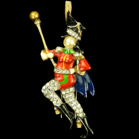 DuJay Pave and Enamel Military Marching Band Cheerleader Majorette with Baton Musical Pin Clip