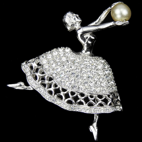 Pennino (unsigned) Pave and Openwork Maria Camargo Style Ballerina Holding a Pearl Pin