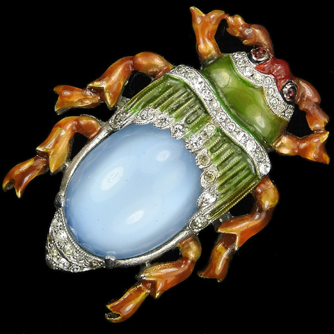 Dujay Pave Metallic Enamel and Moonstone Bug Pin Clip