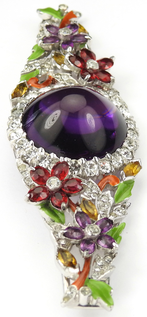 Dujay Pave Metallic Enamel Ruby and Amethyst Flowers and Large Amethyst ...