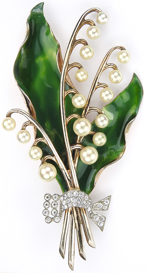 Dujay Sterling Gold Pearls and Enamel Lily of the Valley Flower with ...