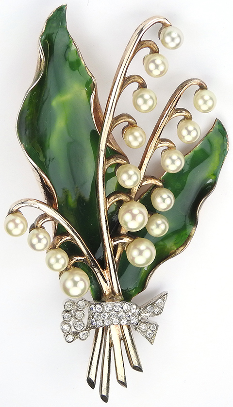 Dujay Sterling Gold Pearls and Enamel Lily of the Valley Flower with ...