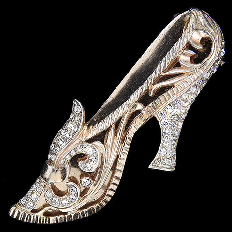 Nettie Rosenstein Sterling Gold Openwork and Pave Opera Slipper High Heeled Shoe Pin Clip