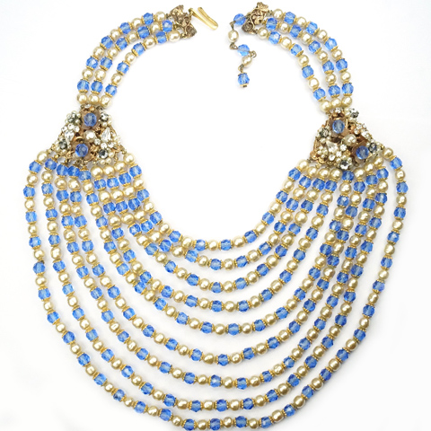 Original by Robert Gold Filigree Sapphires and Pearls Nine Stranded Festoon Necklace