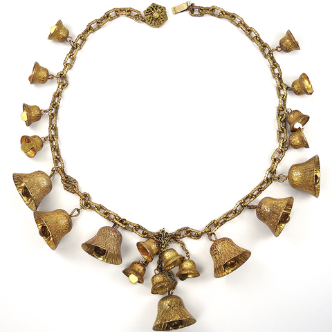 Miriam Haskell Golden Pendant Ringing Bells Necklace