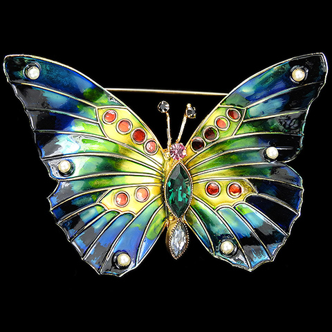 Original by Robert Gold Metallic Enamel and Pearls Butterfly Pin
