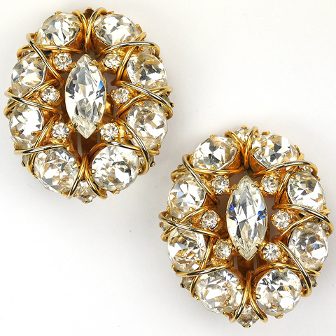 Hattie Carnegie 'Jewels of Fantasy' Gold Loops and Diamante with Central Navette Oval Clip Earrings