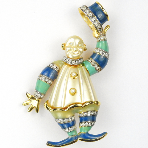 Kenneth Lane Lapis Jade and Pearl Circus Clown Raising his Hat Pin