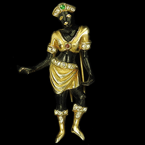 Hattie Carnegie Gold Pave and Black Enamel Blackamoor Dancing Princess Pin Clip