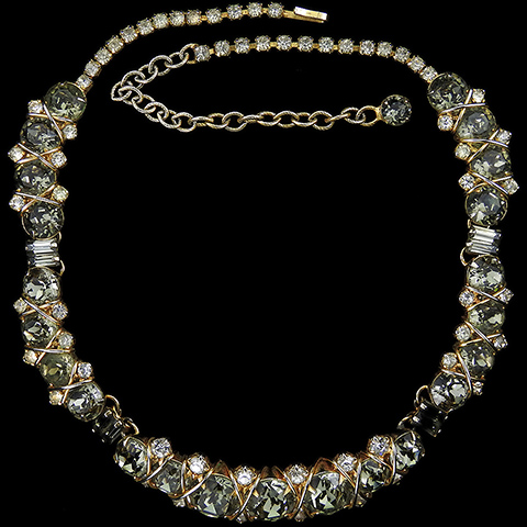 Hattie Carnegie 'Jewels of Fantasy' 'Jeweled Smoke' Gold and Black Diamond Choker Necklace