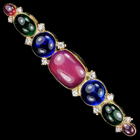 Hattie Carnegie Gold Diamante Spangles and Multicoloured Poured Glass Bar Pin