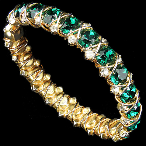 Hattie Carnegie 'Jewels of Fantasy' 'Jeweled Smoke' Gold and Emeralds Bangle Bracelet