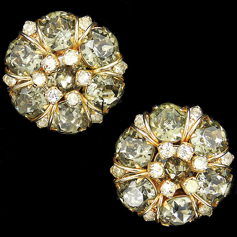 Hattie Carnegie 'Jewels of Fantasy' 'Jeweled Smoke' Gold and Black Diamond Clip Earrings