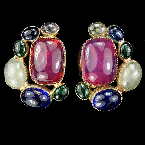 Hattie Carnegie Multicolour Poured Glass Crescents Clip Earrings