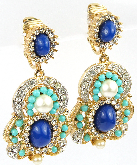 Hattie Carnegie (unsigned) Gold Lapis Turquoise and Pearls Figure of ...