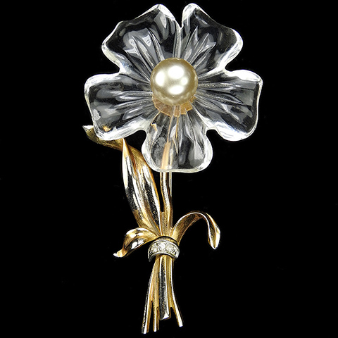Gold Pave and Pearl Single Jelly Belly Flower Pin