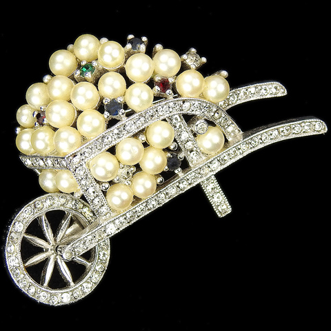Jomaz Pave Wheelbarrow Full of Pearls and Multicolour Spangles Pin