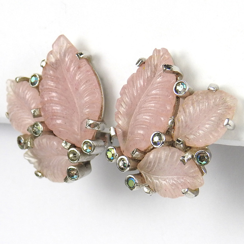 Jomaz Pink Fruit Salad Leaf Clusters and Aurora Borealis Spangles Clip Earrings