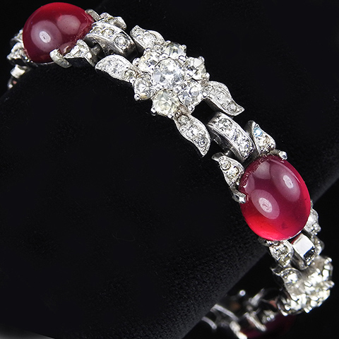 Jomaz Pave Flowers and Ruby Cabochons Link Bracelet