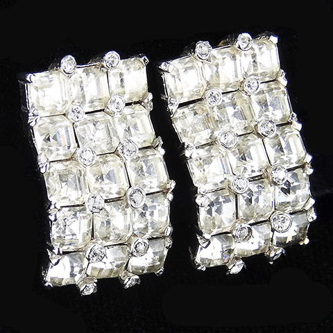 Jomaz Invisibly Set Diamante Serpentine Rectangles Clip Earrings