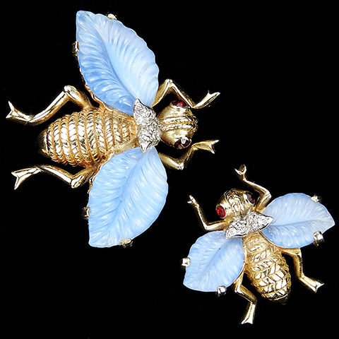 Jomaz Gold and Blue Fruit Salads Pair of Large and Small Bugs with Wings Pins