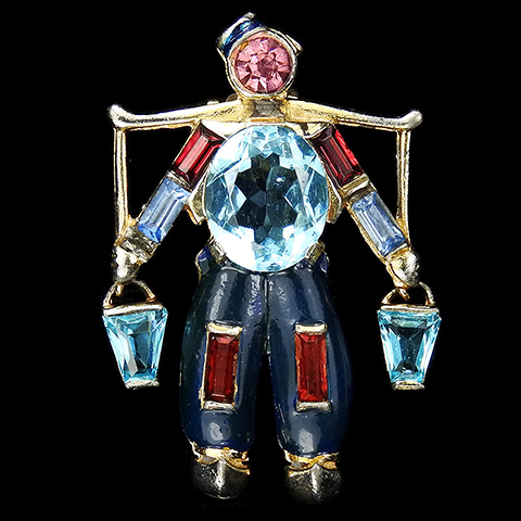 Jomaz Gold Enamel and Multicolour Gemset Stones Dutch Water Carrier Pin Clip