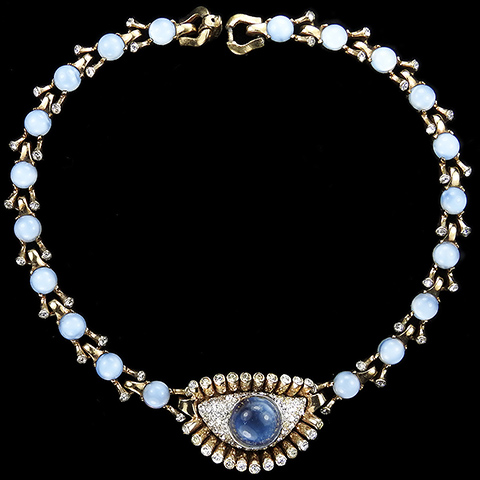 Mazer Gold Pave and Blue Moonstone Cabochon 'Jewels of Fantasy' Eye and Lashes Choker Necklace
