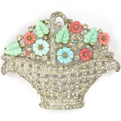 Mazer Pastel Fruit Salads Pave Basketwork Flower Basket Pin