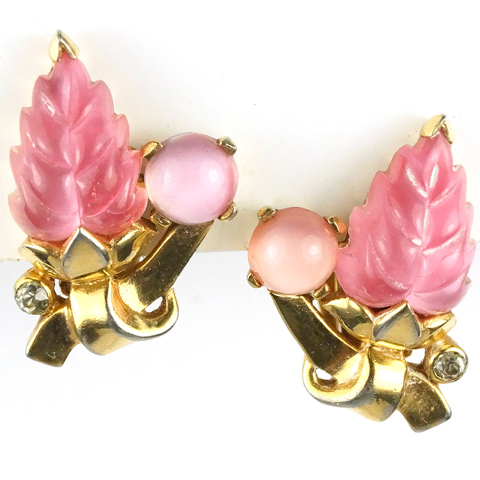 Mazer Pink Fruit Salad Leaf and Cabochon Clip Earrings