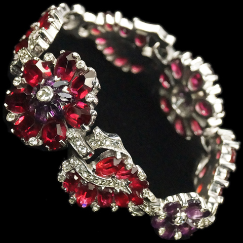 Mazer Ruby and Amethyst Flowers and Leaves Floral Bracelet