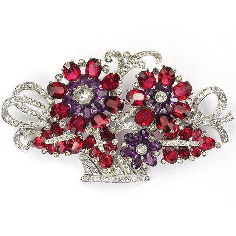 Mazer Pave Ruby and Amethyst Large Flower Basket Pin