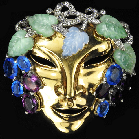 Mazer Gold Sapphire and Amethyst Grapes and Fruit Salad Vine Leaves Bacchus Face Mask Pin Clip