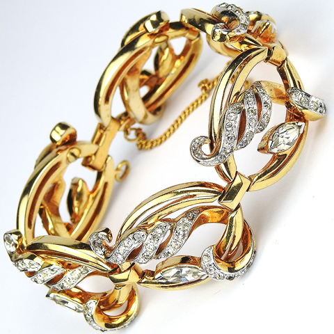 Mazer (unsigned) Gold Ovals with Pave Swirls Six Link Bracelet
