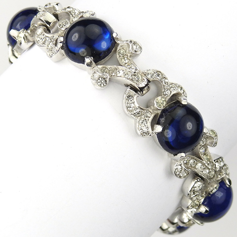 Mazer Pave Scrolls and Sapphire Cabochons Link Bracelet