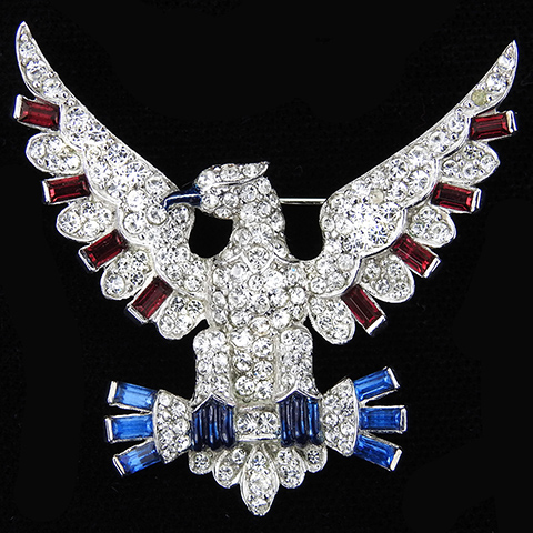 Mazer WW2 Patriotic Pave and Baguetttes Red White and Blue US Eagle Pin