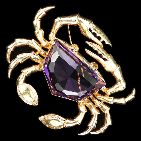 Mazer Gold and Pentagon Cut Amethyst Crab Pin