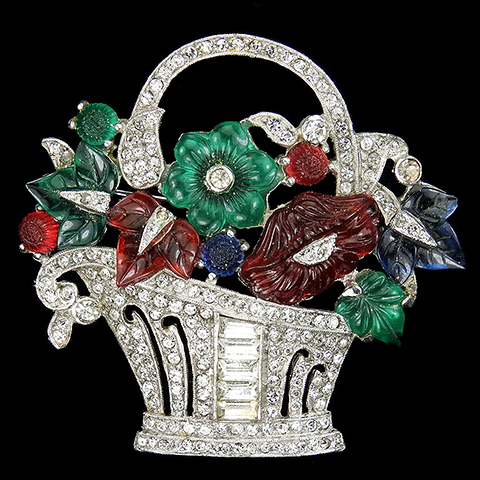 Mazer 'Jewels of Fantasy' Pave and Tricolour Fruit Salad Flowers and Leaves Flower Basket Pin