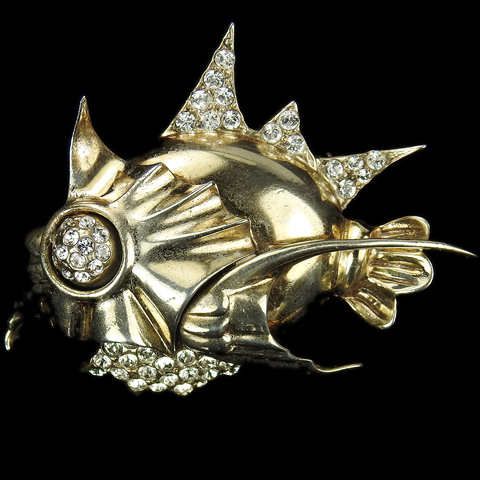Sterling Gold and Pave Deep Sea Fish with Spiky Fins and Jaws Pin