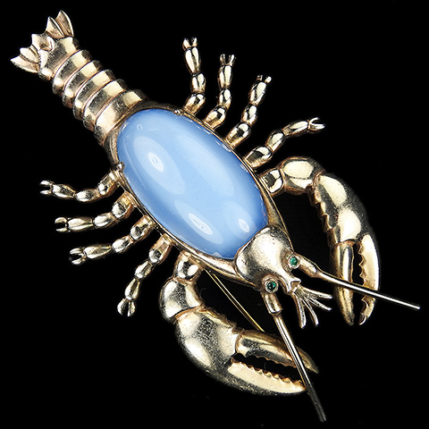 Sterling and Blue Moonstone Cabochon Giant Lobster Pin