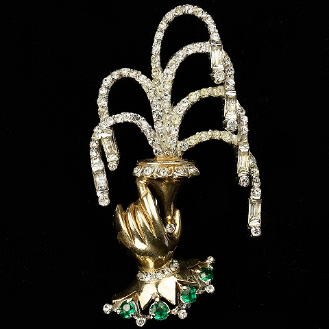 Reja Gold Pave and Emeralds Hand Holding a Fountain Pin