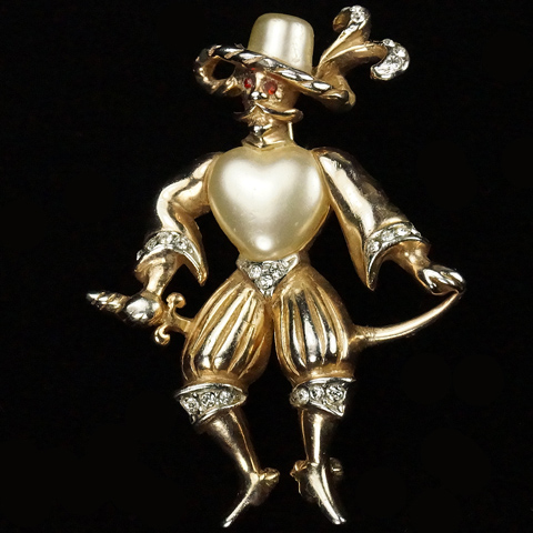 Reja Gold and Heart Shaped Pearl Fencing Cavalier with Sword Pin
