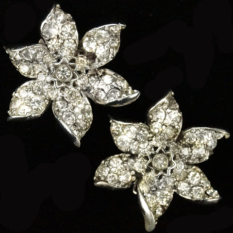 Reja Sterling Diamante Star Flowers Clip Earrings