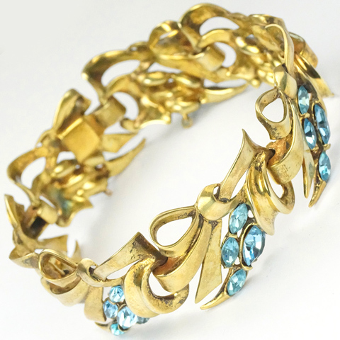 DeRosa (unsigned) Golden Bows and Aquamarine Sprays Bracelet