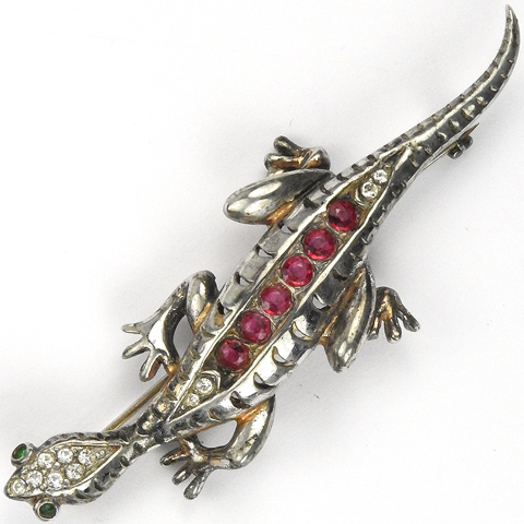 Reja Sterling Pave and Ruby Backed Female Lizard Pin