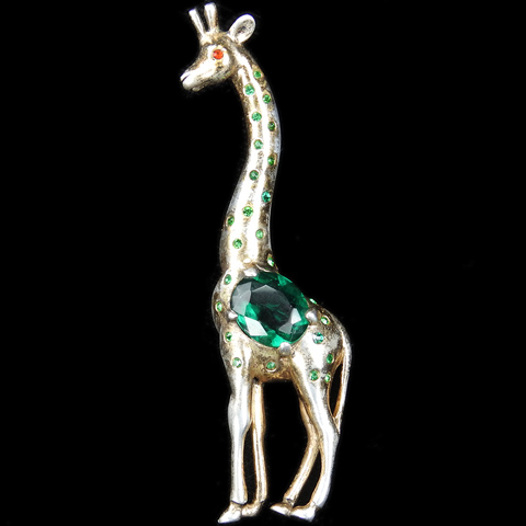 Reja Sterling Gold and Emerald Spangled Giraffe Pin