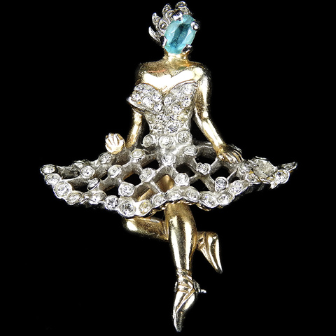 Reja Gold Pave and Aquamarine Smaller Ballerina Pin