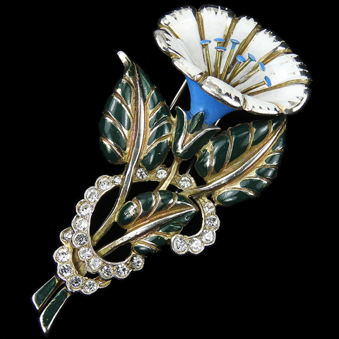 Deja Gold Pave and Enamel Morning Glory Flower Pin Clip