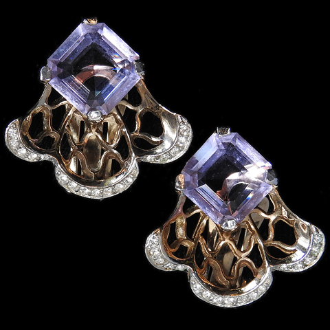 Reja Pale Amethyst and Golden Webs Clip Earrings