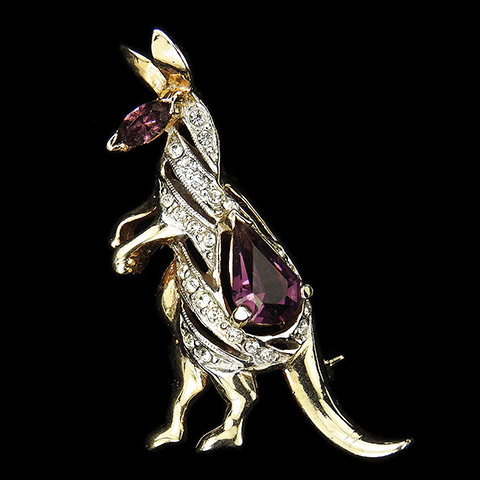 Reja Gold Pave and Amethyst Australian Kangaroo Pin