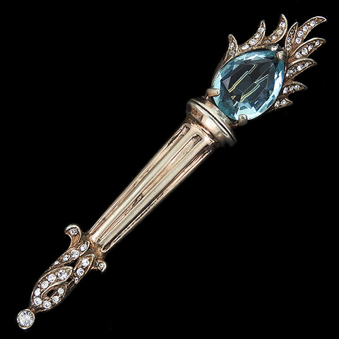 Reja Sterling (unsigned) Flaming Aquamarine Torch Pin